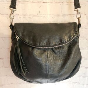 Margot New York Black Soft Pebbled Leather Zip Flap Crossbody Handbag Ret.$245